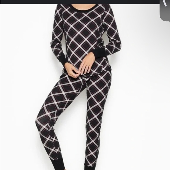 Victoria’s Secret pajama set thermal top pants plaid black pink XS new - Picture 10 of 10